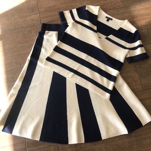 J Crew Merino Wool Skirt and Top Navy/Off-White S